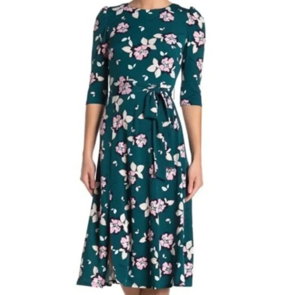 New Eliza J Printed Quarter Sleeve‎ Floral Midi Dress - Picture 2 of 3